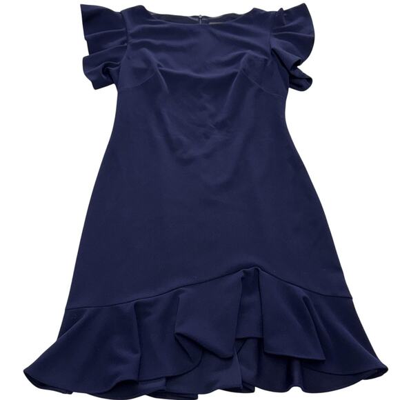 Vince Camuto Dress Womens 10 Navy Flutter Sleeve Ruffle Sheath Cocktail VC9M8760 - Picture 1 of 8